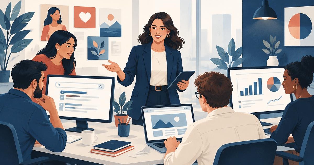 Marketing manager coordinating specialist teams across search, social advertising, websites and analytics.